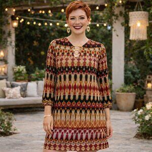 Small TACERA three quarter sleeve paisley dress. Dinner date night cocktail. NWT